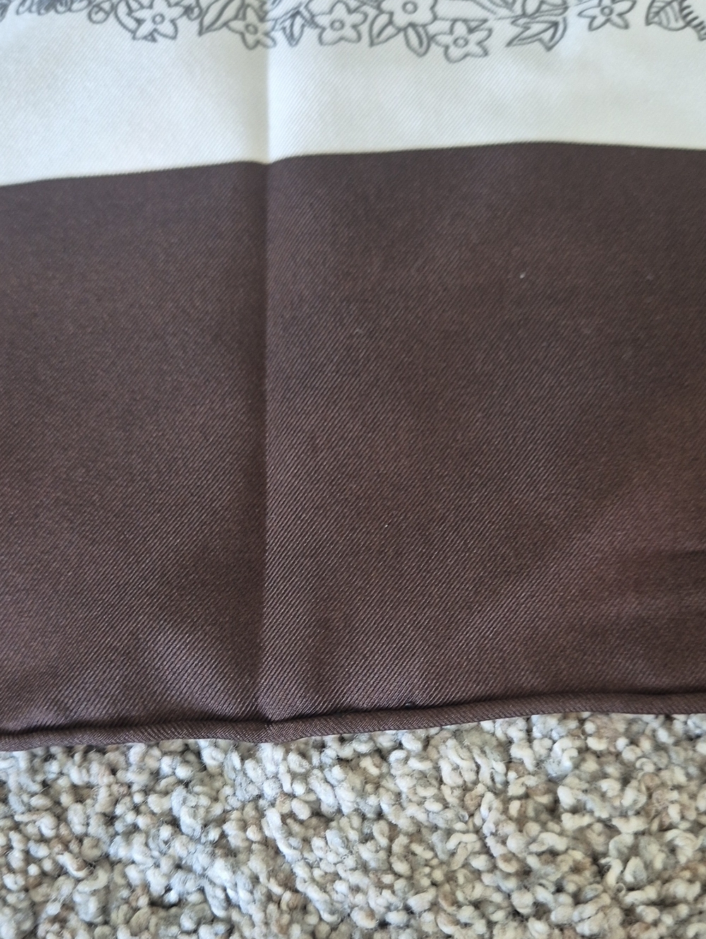 Floral Silk Scarf in White and Dark Brown - Picture 5 of 6